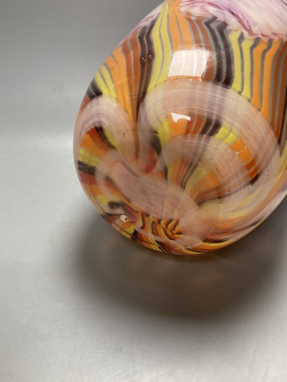 A Murano scrambled glass vase, height 25.5cm and an amethyst tinted shallow glass bowl, diameter 30cm